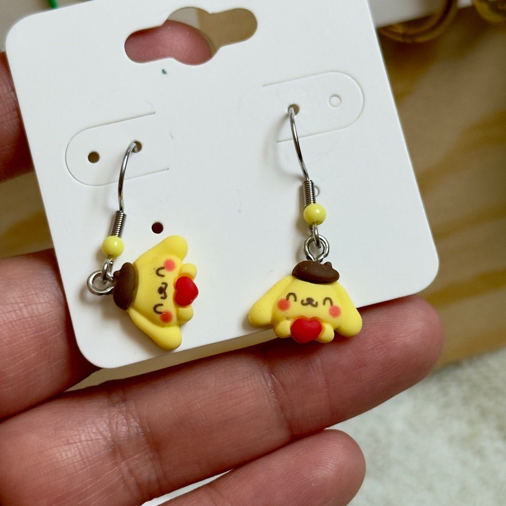 Yellow Cute Character Heart Drop Earrings for Kids